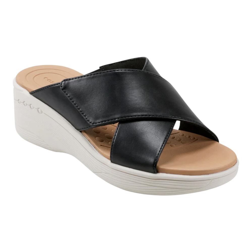 Easy Spirit Women's Bindie Crisscross Lightweight Wedge Sandals Black Size 6 1/2